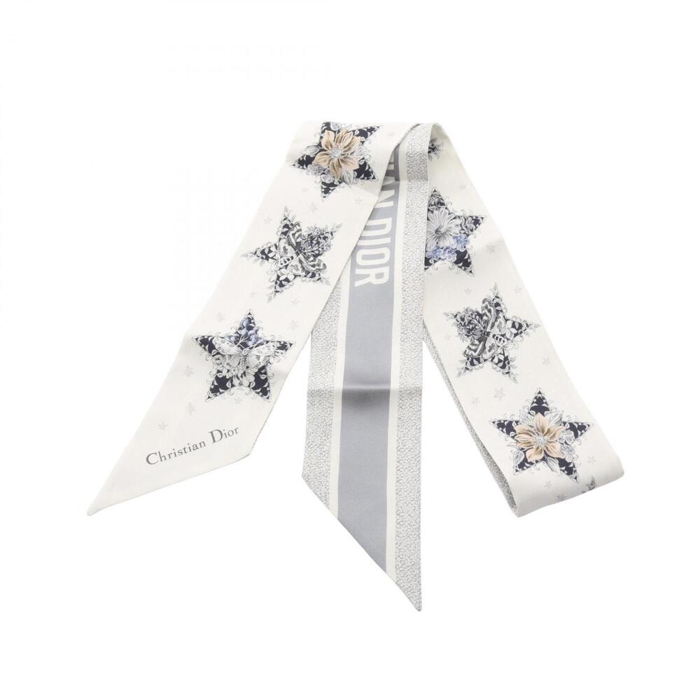 Christian Dior Dior Mitzah LUCKY STAR Ribbon Scarf/Muffler, Silk, Women's, Wh...